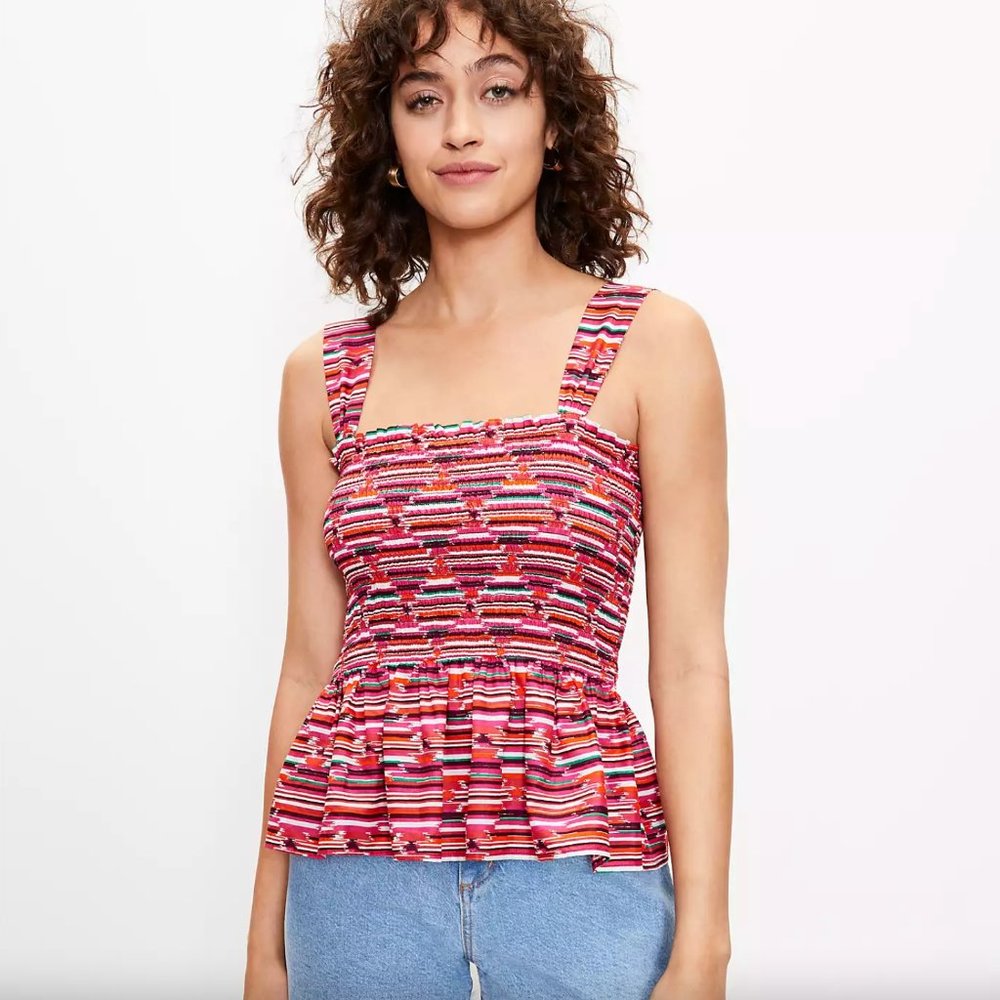 Ikat Smocked Peplum Cami - LOFT